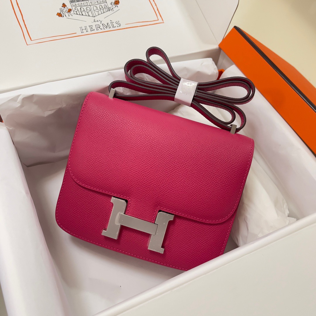 Hermes Constance 18 Mini Shoulder Bag In Rose Red Epsom Leather